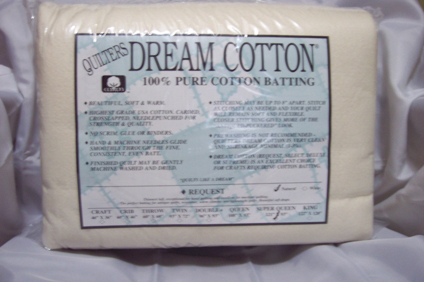 Quilter's Dream Cotton Batting-Natural Request Thin Loft-Super Queen