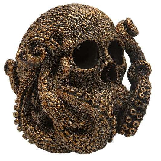 Pacific Trading Pacific Gothic Skull Metal Octopus Figurine, Marine Life Unique Statue Tabletop Decoration for Home, Sea Monster Home Decor Gift for Men, Brone