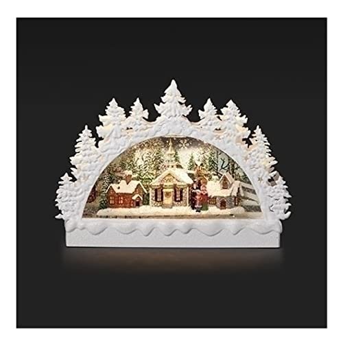 Roman Lighted Swirl Arch, Church Scene Under Trees Snow Globe, 9-inch Height, Christmas Decoration