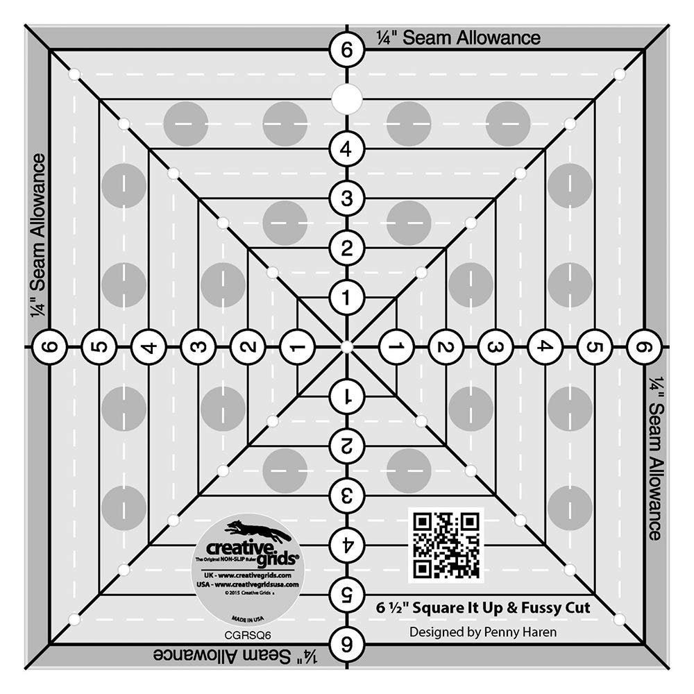 Creative Grids 6-1/2in Square It Up or Fussy Cut Square Quilt Ruler - CGRSQ6