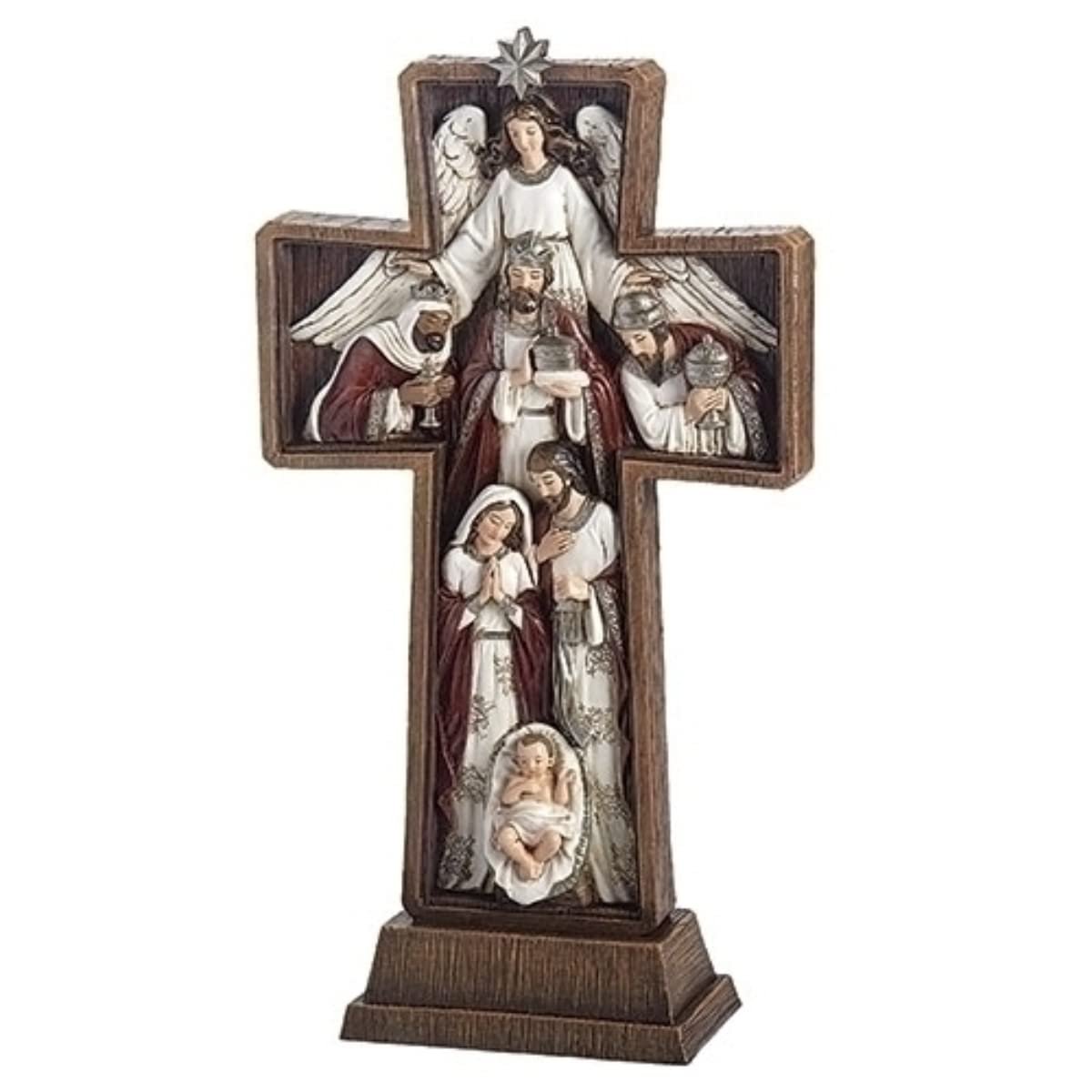 Roman Joseph's Studio, 13.5" H Nativity Scene Cross, Tabletop Religious Christmas Décor