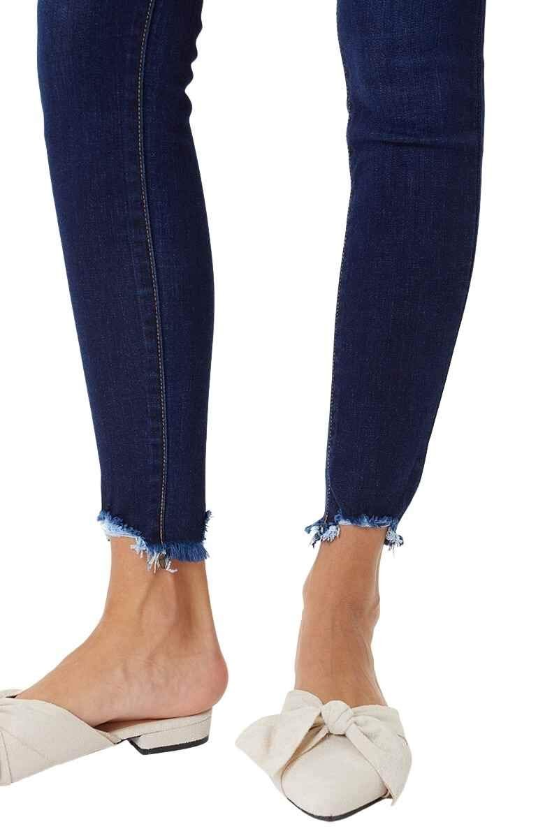 Kan Can Women's High Rise Button Fly Distressed Super Skinny Jeans