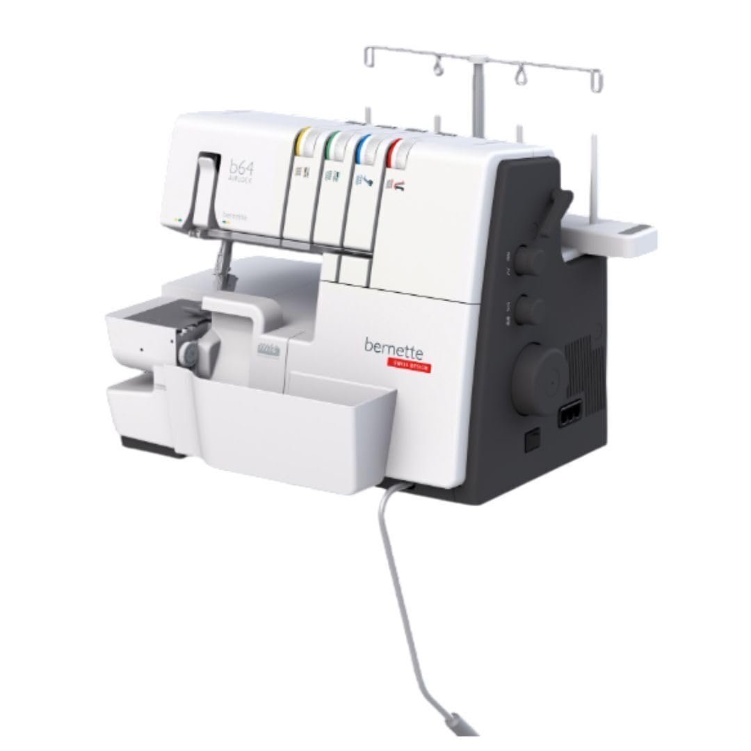 Bernette B64 Airlock Overlocker Sewing Machine with Automatic Air Threader, LED Light, Micro Thread Control - Heavy Duty Serger Quilting & Embroidery Kit, Needles, Thread, Bobbin, Table, Accessories