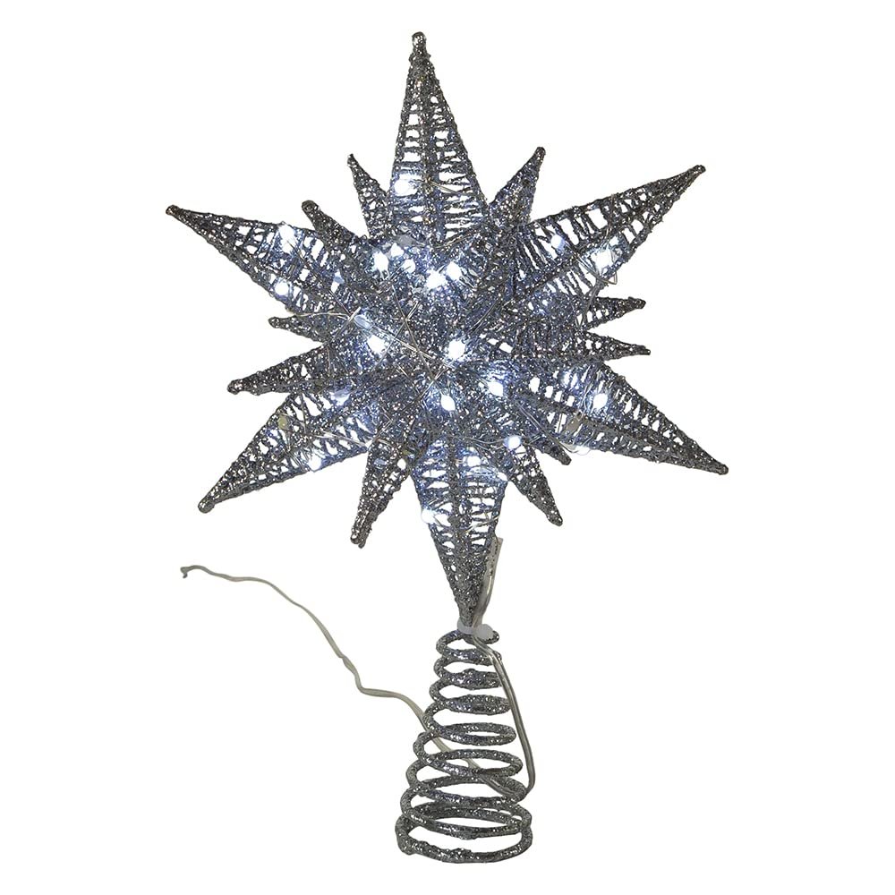 Kurt Adler 11-Inch Pre-Lit Twinkling LED 60-Light Silver Starburst Tree Topper