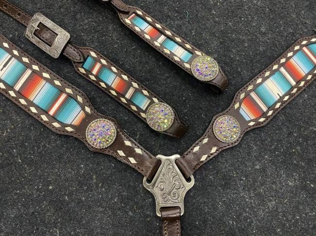 Showman Serape Southwest Print Single Ear Leather Headstall & Breast Collar Set
