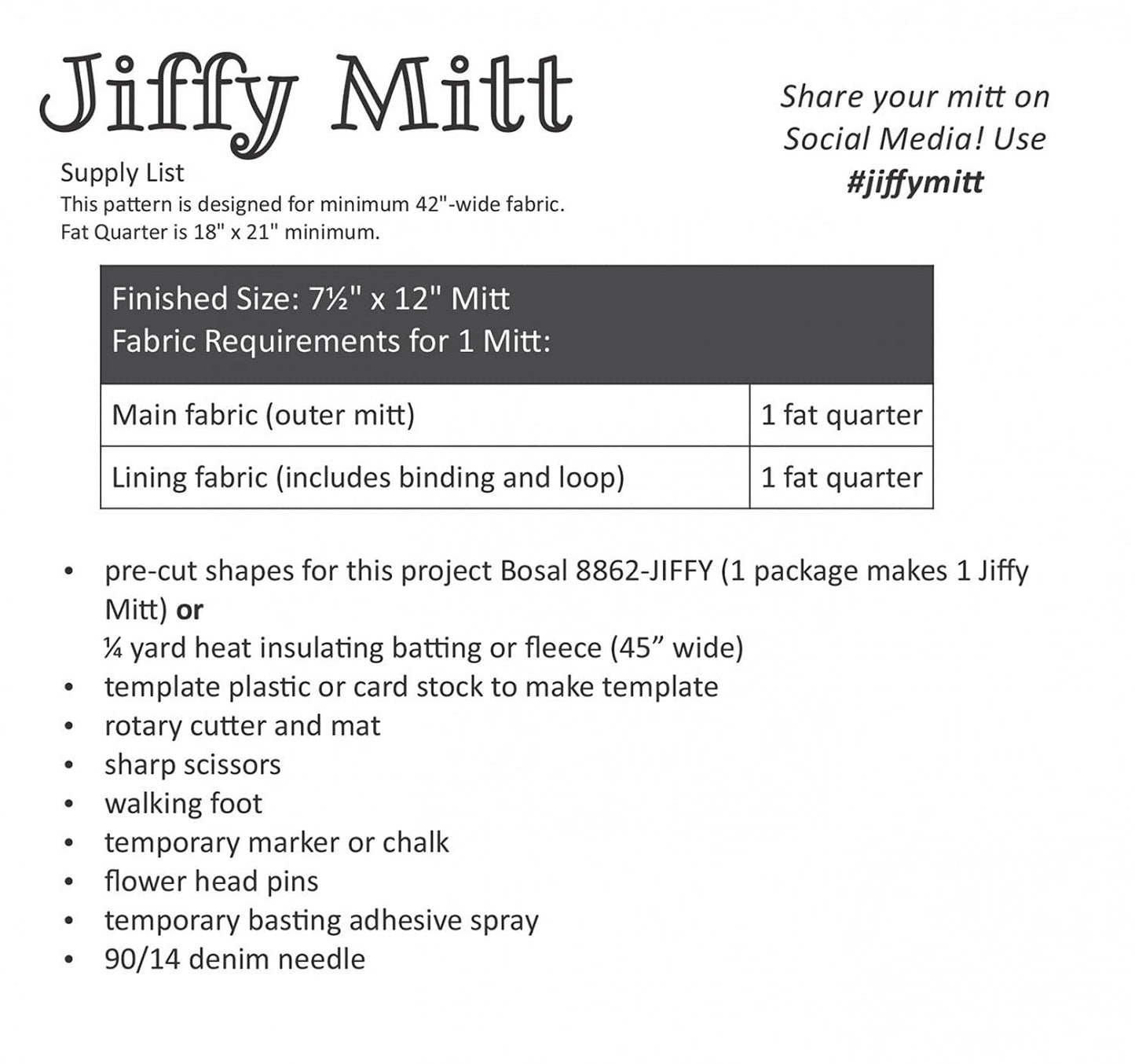 Poorhouse Quilt Designs Jiffy Mitt Pattern