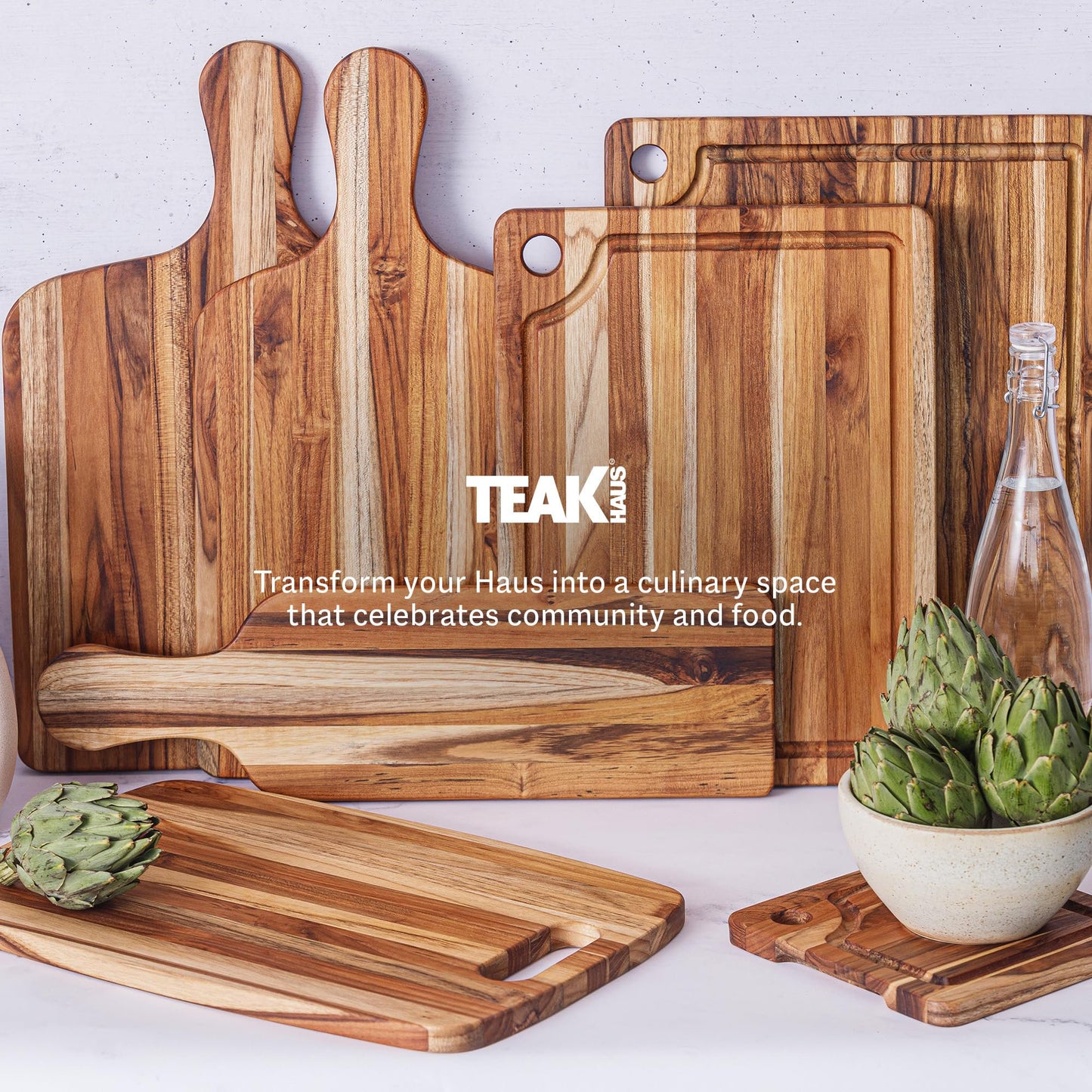 Teakhaus Marine Paddle Board with Handle - Medium Wood Cutting Board for Serving Appetizers, Cheese and Bread - Perfect Charcuterie and Tapas Board - Knife Friendly - FSC Certified