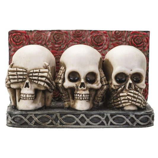 Pacific Trading Company Skull Business Card Holder for Desk, Hand Painted See Hear Speak No Evil Gothic Desktop Name Cards Display Organizer, 3 3/4 inchL x 2 1/8 inchH