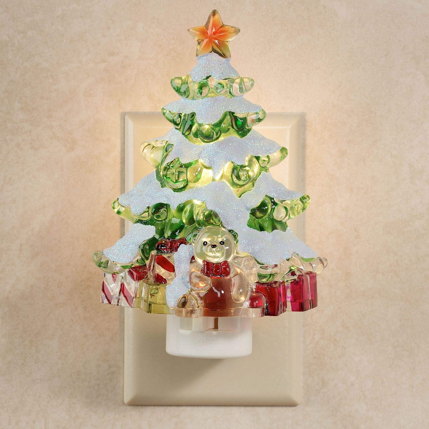 Roman Snowy Tree with Presents Decorative Christmas Night Light, 5.25", Green