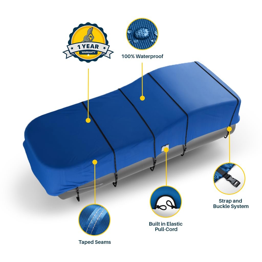 Seal Skin Covers Heavy-Duty Pontoon Boat Cover, Waterproof & UV Resistant, Fits 20 to 23ft L & Up to 102” W, Marine-Grade Protection with Secure Straps & Elastic Hem, All Weather Protection