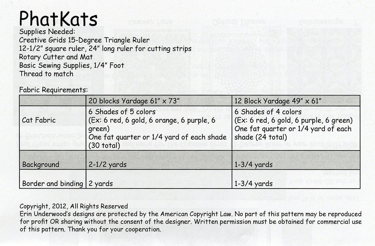 Erin Underwood Quilts Cat Pattern - PhatKats - Pattern Only!