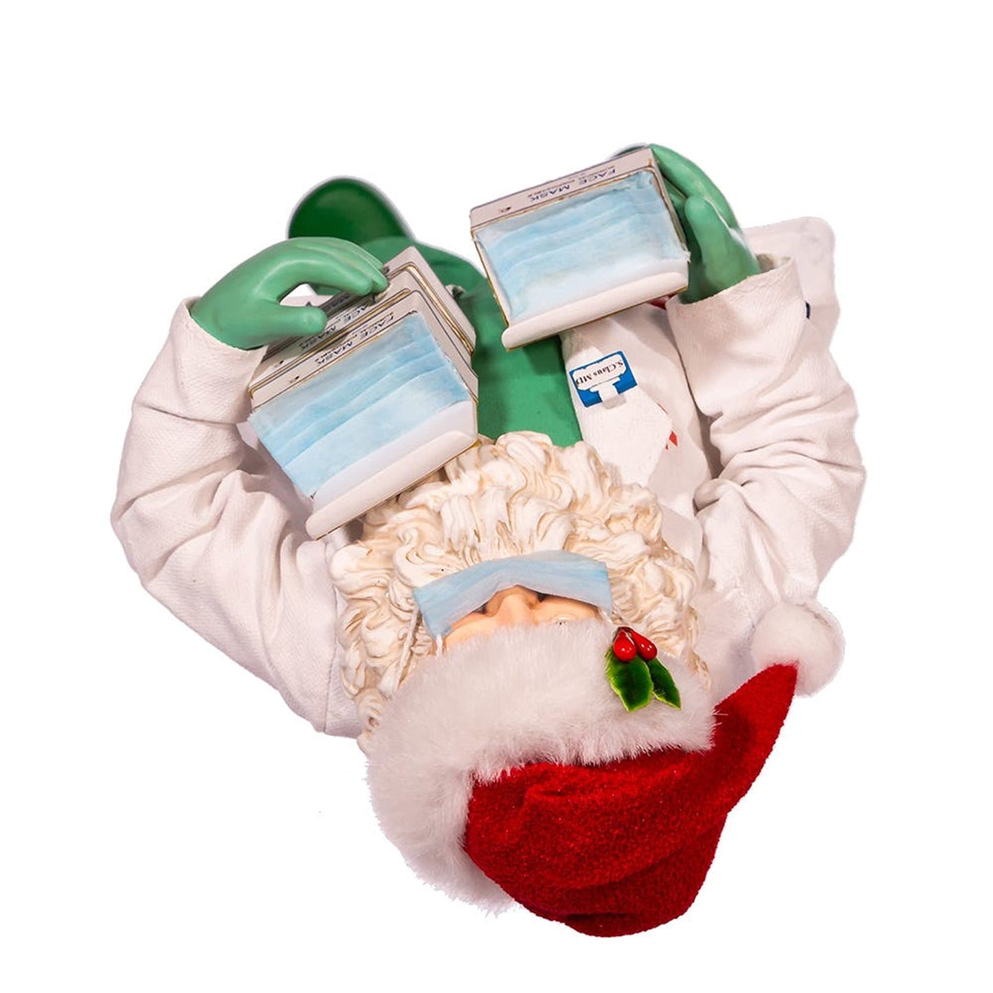 Kurt Adler 10.5-Inch Fabriche Santa Doctor in Scrubs Holding Boxes Of Masks, Multi-color, (FA0144)