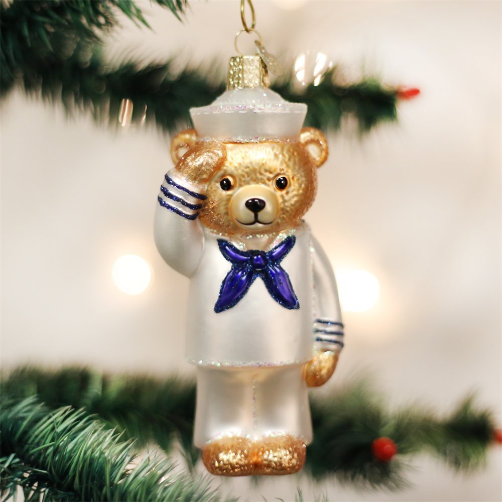 Old World Christmas Glass Navy Bear Military Christmas Ornament