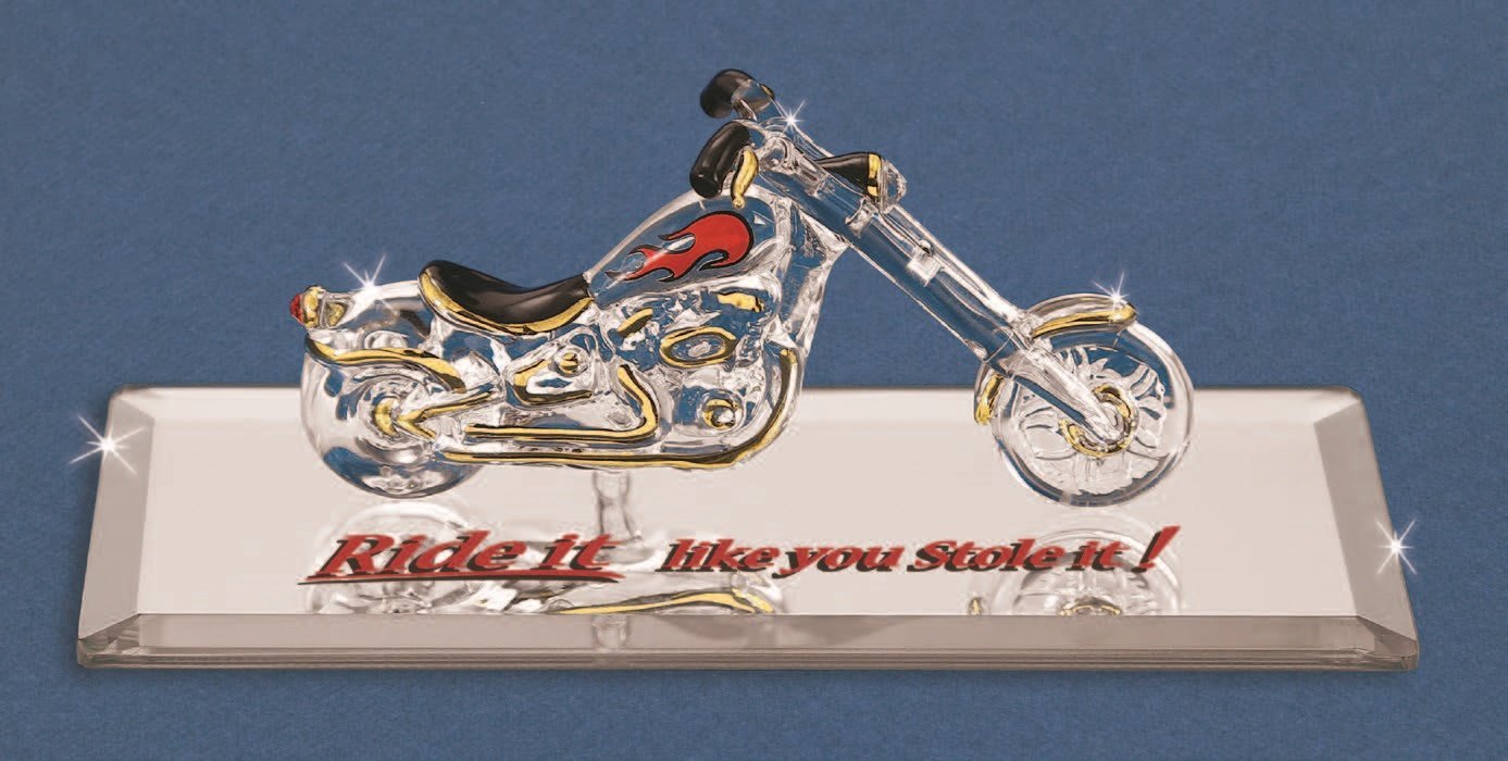 Glass Baron Motorcycle Chopper, Ride It Like You Stole It Glass Figurine