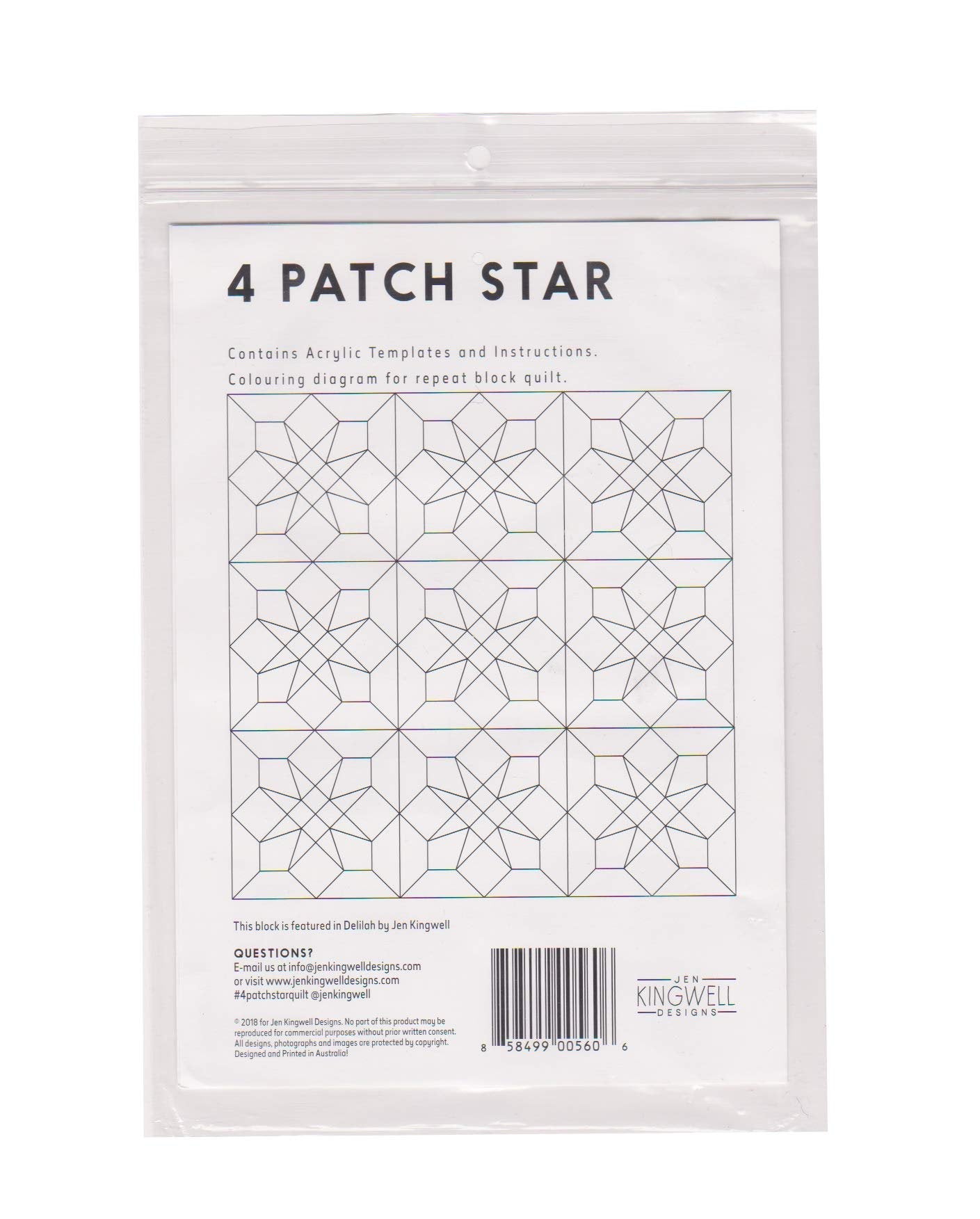 4 Patch Star Tempters Acrylic Template Set Jen Kingwell 9" Block