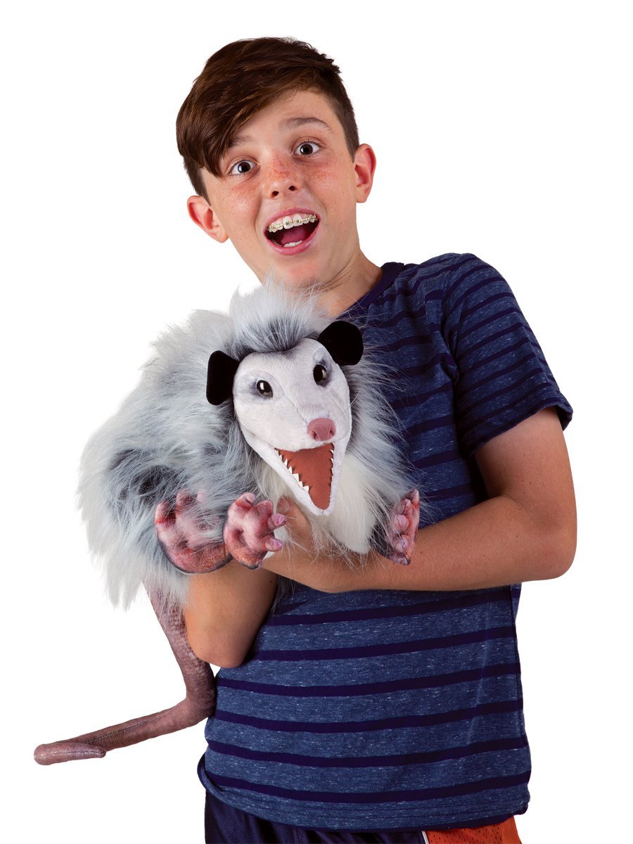 Folkmanis Opossum Hand Puppet, Gray, Black, Brown, 1 EA