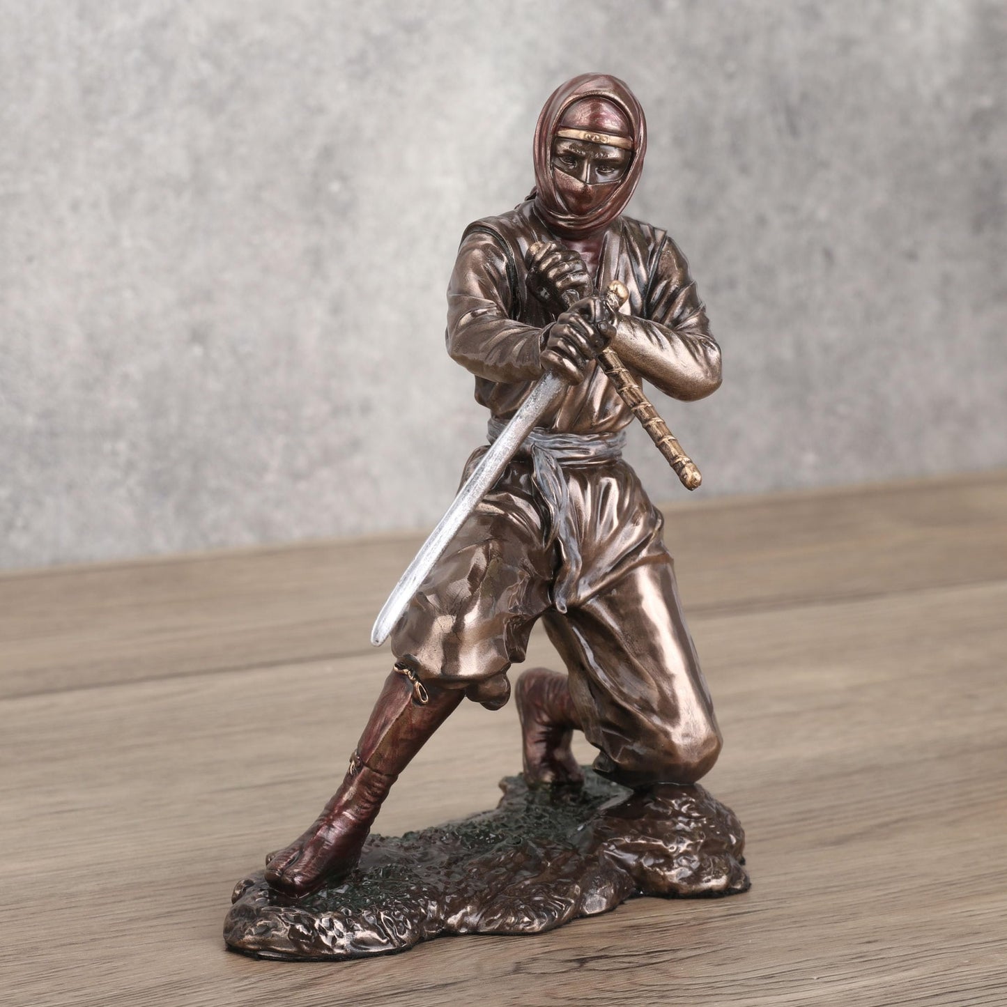 Veronese Design 5 7/8 Inch Ninja Sword and Scabbard Fighting Stance Cold Cast Resin Bronze Finish Sculpture
