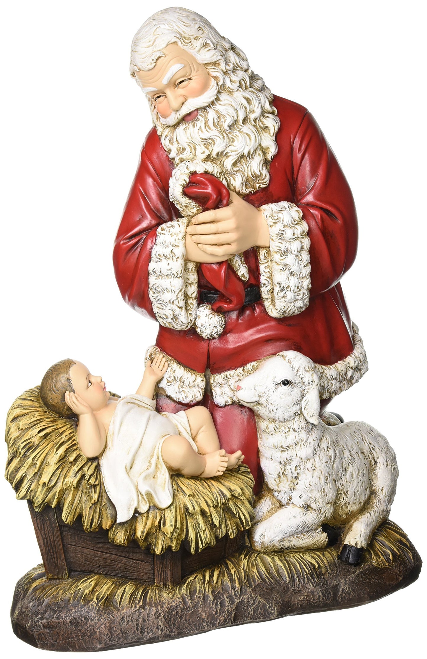 Roman Joseph's Studio 24" H Slim Profile Santa Kneeling with Baby Jesus and Lamb, Tabletop Christmas Decoration