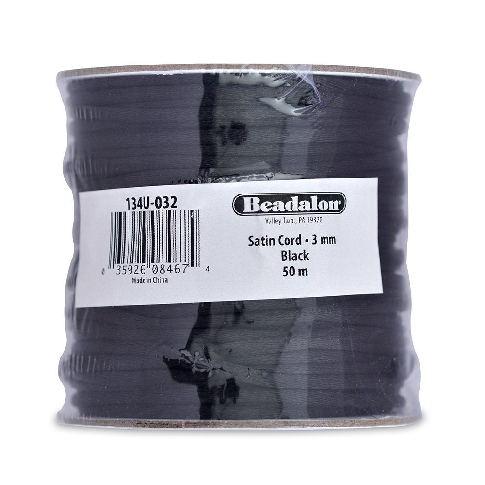 Beadalon Satin Cord 3-Millimeter Black, 50-Meter