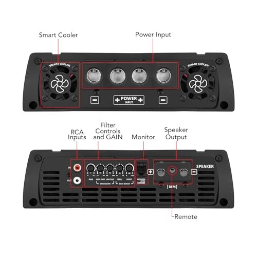 Taramps MD 8000.1 White Monoblock Amplifier 1 Ohm 8000 Watts Rms 1 Channel Powerful Full Range Amp Car Audio System, Dual Input Crossover Bass Boost Class D