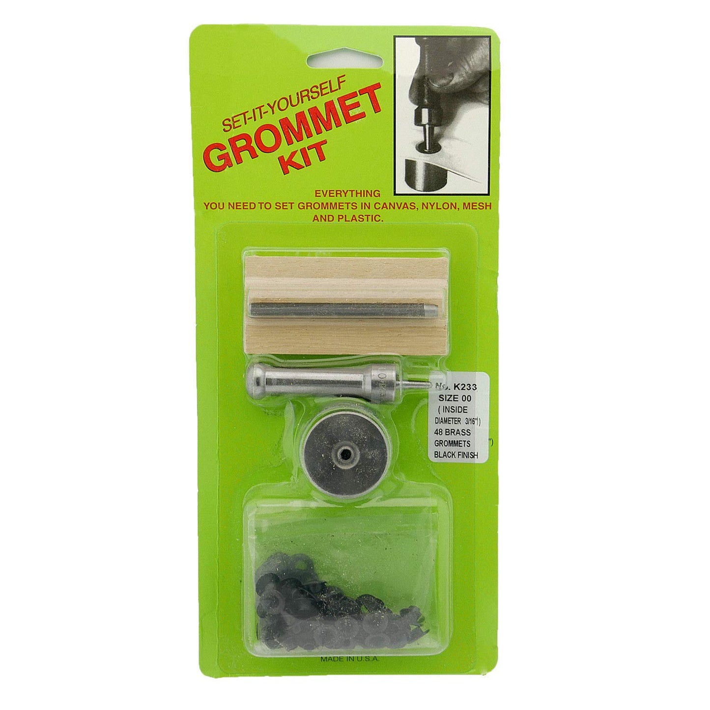 C.S. Osborne Set-It-Yourself Grommet Kit K233-00, 3/16" Hole, W/Black Grommets