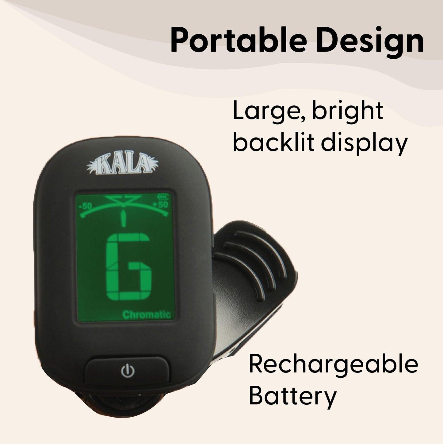 Kala Klipz USB-C Rechargeable Professional Clip On Tuner for Ukulele, Guitar, Bass, Violin, Mandolin, All String Instruments with Multi-Key Chromatic Tuning Modes and Vibration Sensor - Black