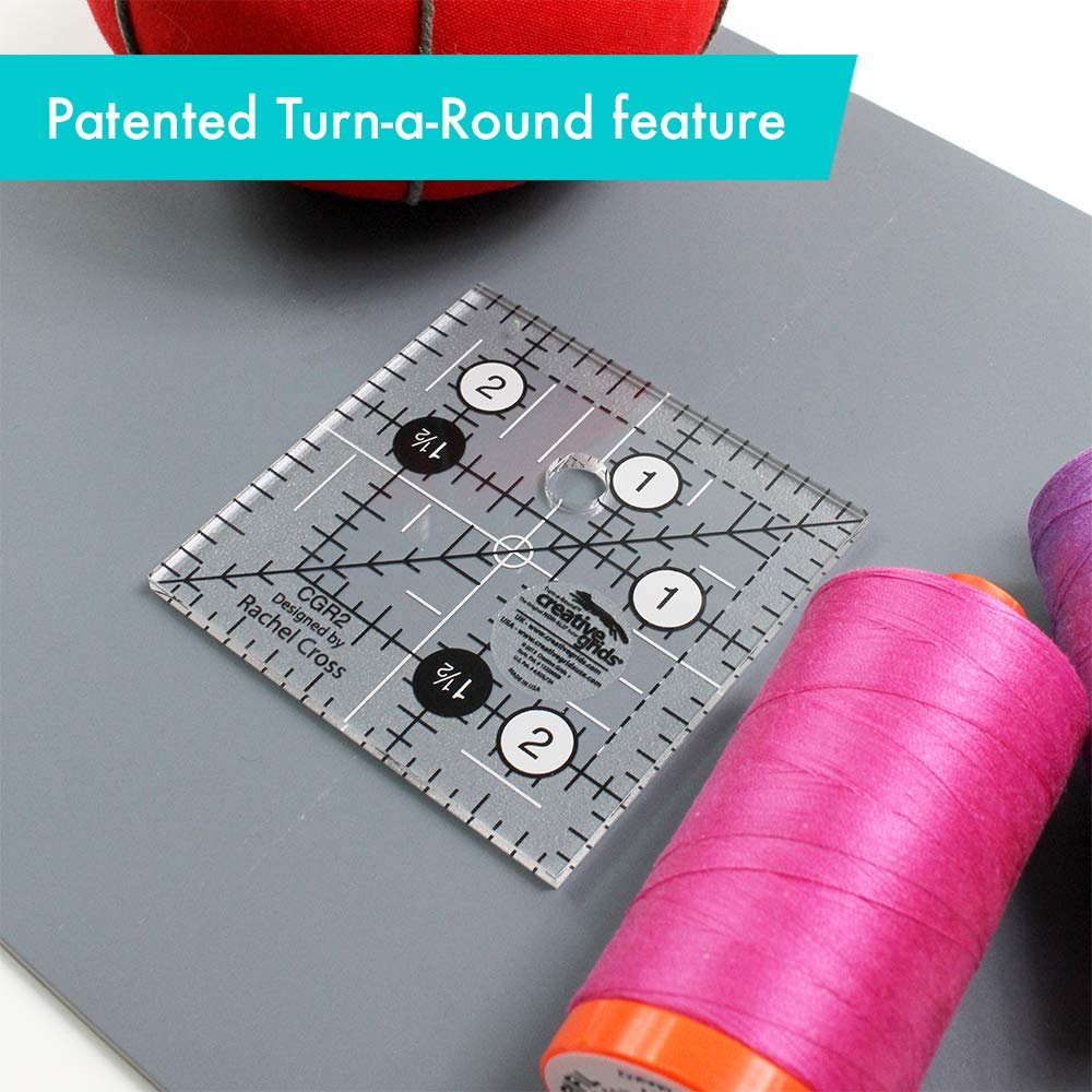 Creative Grids Quilt Ruler 2-1/2in x 2-1/2in Square – CGR2 – Made in USA, Non-Slip Grip Acrylic Quilting, Sewing, Crafting, Patchwork Ruler for Measuring & Cutting Fabric