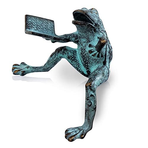 SPI Home 41043 Weathered Teal Reading Frog 6 x 5.5 Aluminum and Iron Outdoor Garden Figurine Statue Sculpture Shelf Sitter