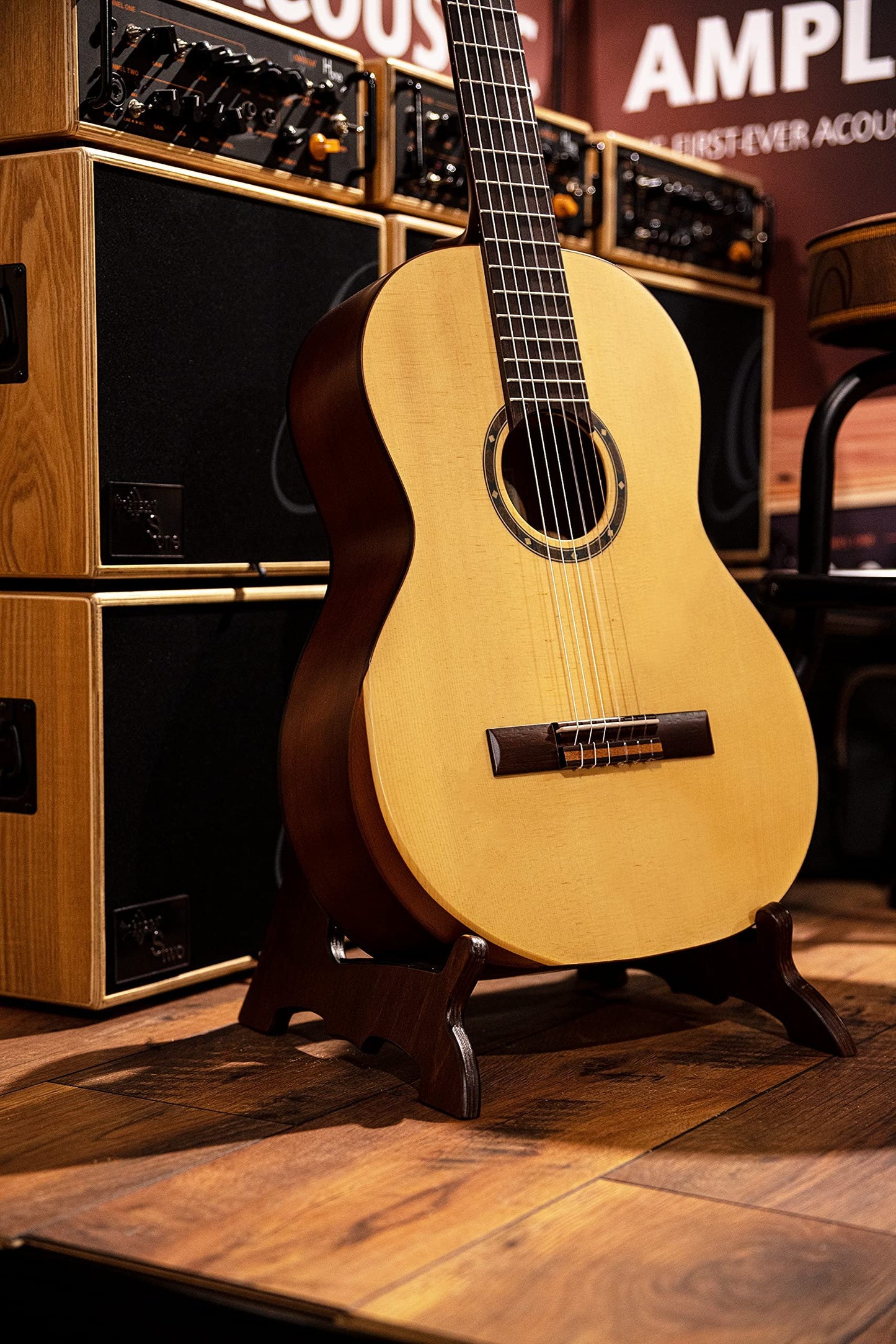 Ortega Guitars Wooden Acoustic Guitar Stand Made w/Birch Wood-Brown (OWGS-1)