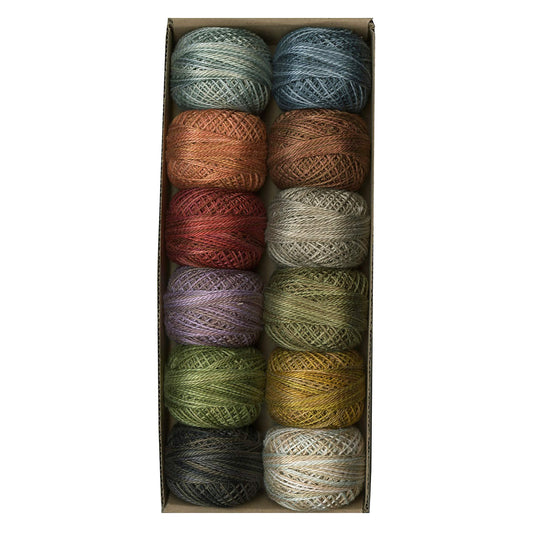 Valdani Perle Cotton Size 8 Embroidery Thread 12-Ball Sampler Set- All Through The Night