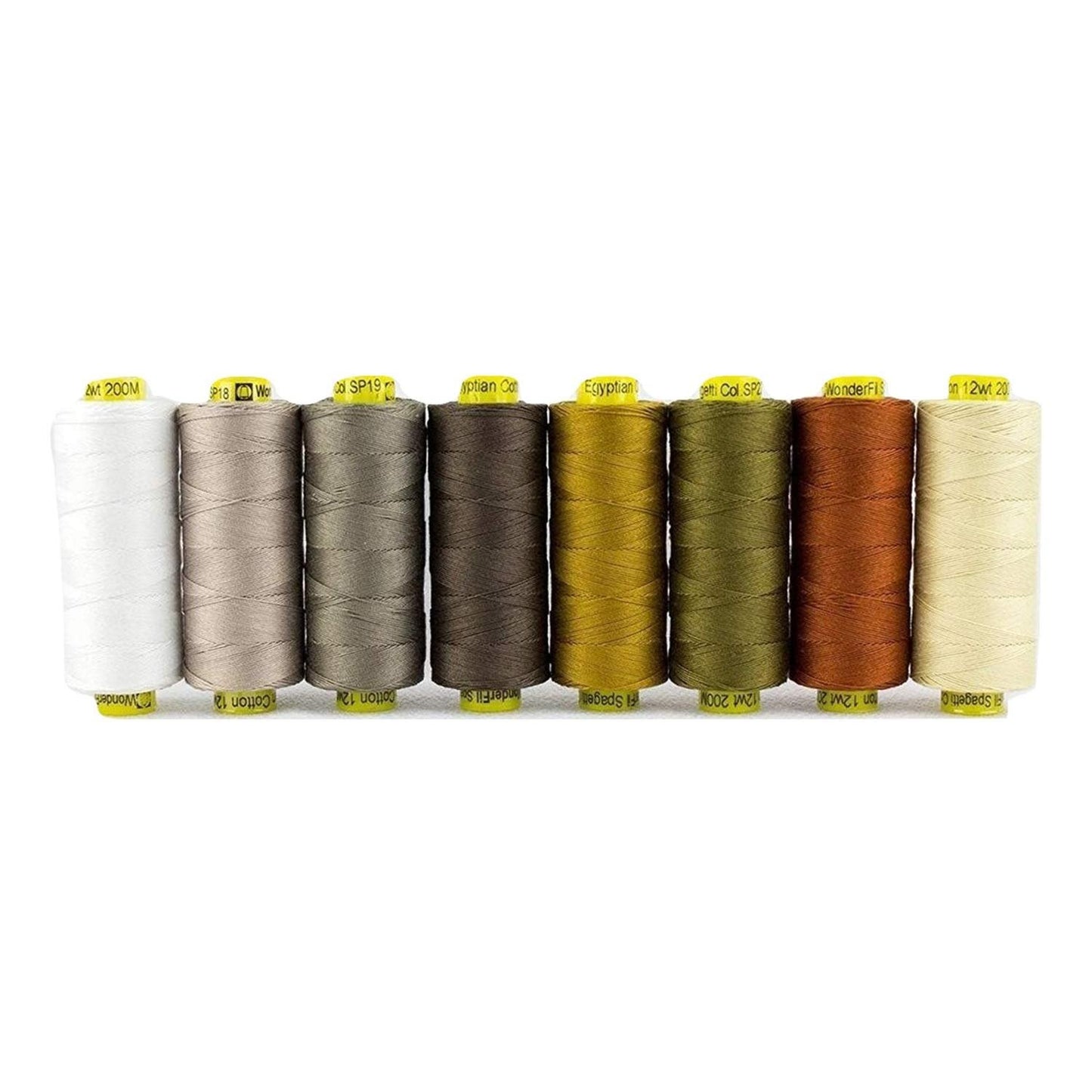WonderFil Specialty Threads Spagetti, 3-Ply 100% Long Staple Double-Gassed Egyptian Cotton, Neutrals - Set of 8
