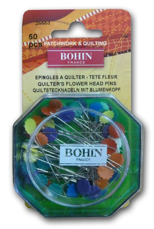 Bohin 26661 Quilter's Flower Head Pin, 32 Size, Assorted Colors, 50-Pack