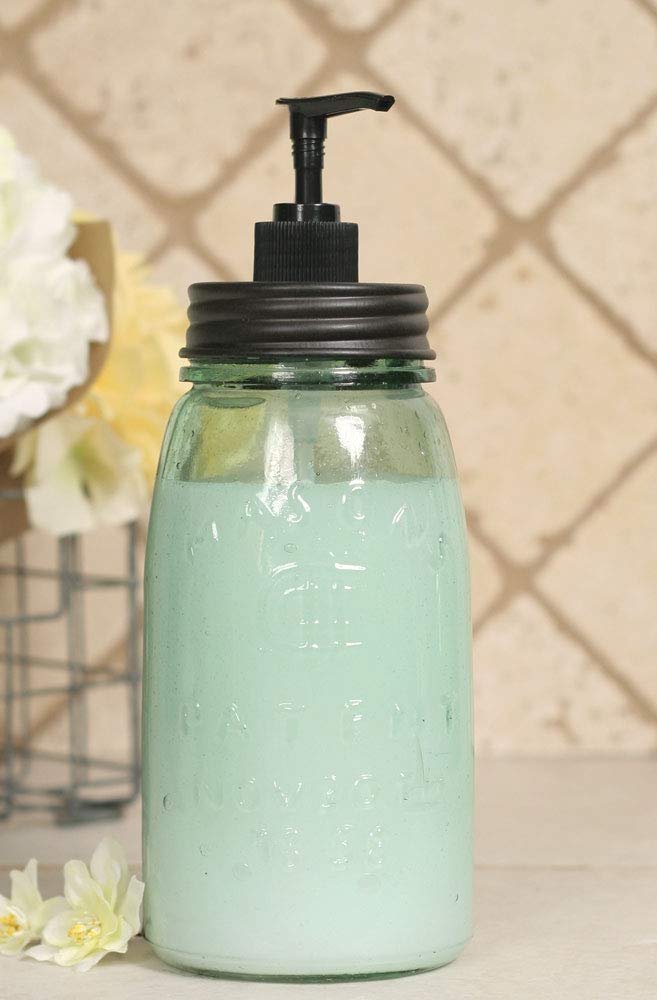 Colonial Tin Works Vintage Glass Jar Mason Storage Container, Clear, Cylindrical, 1 Quart, 3.75 x 9.75 x 9.75 inches, Pump Dispenser
