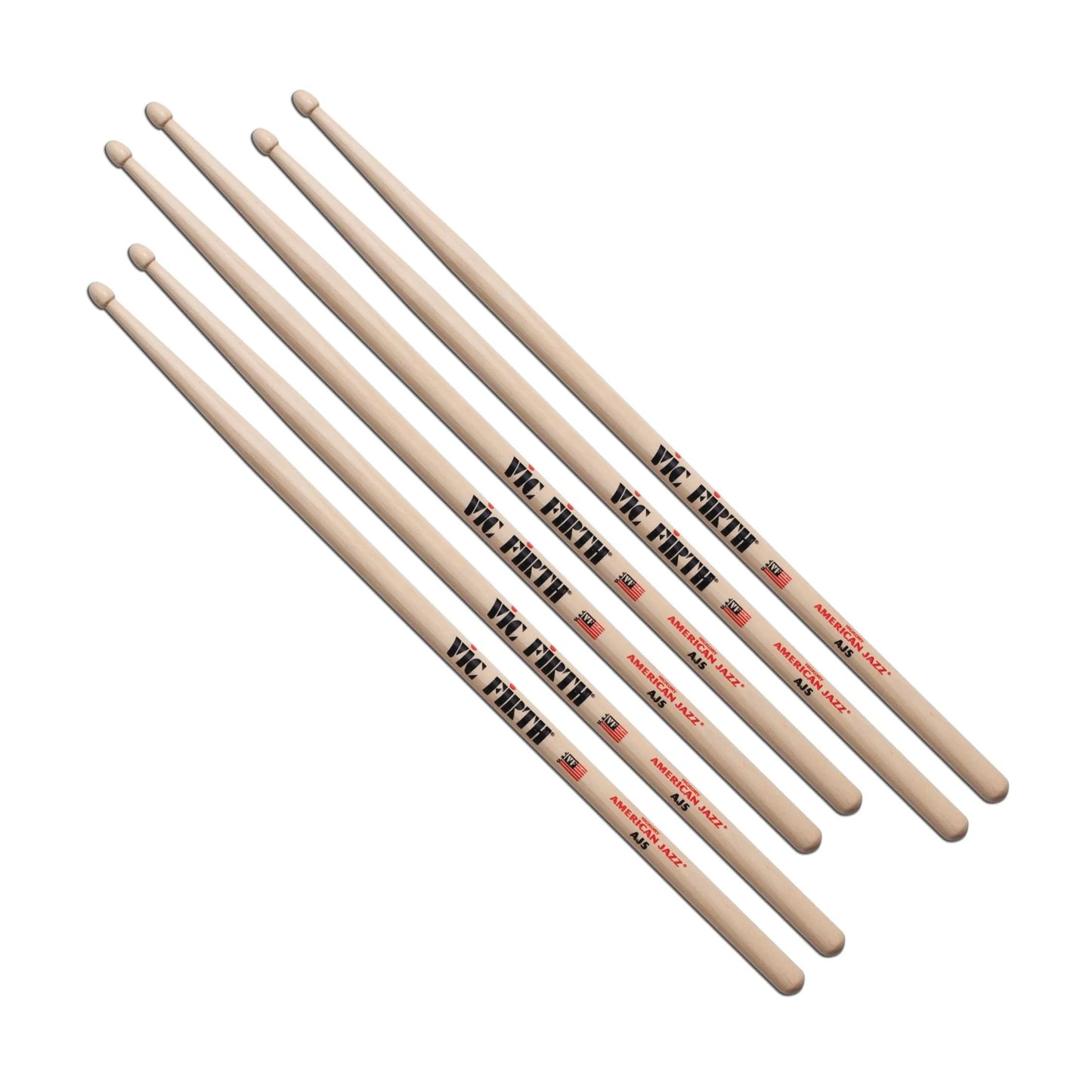 Vic Firth American Jazz 5 Drumsticks AJ5 - Pack of 3 Pairs, VIC-3XAJ5