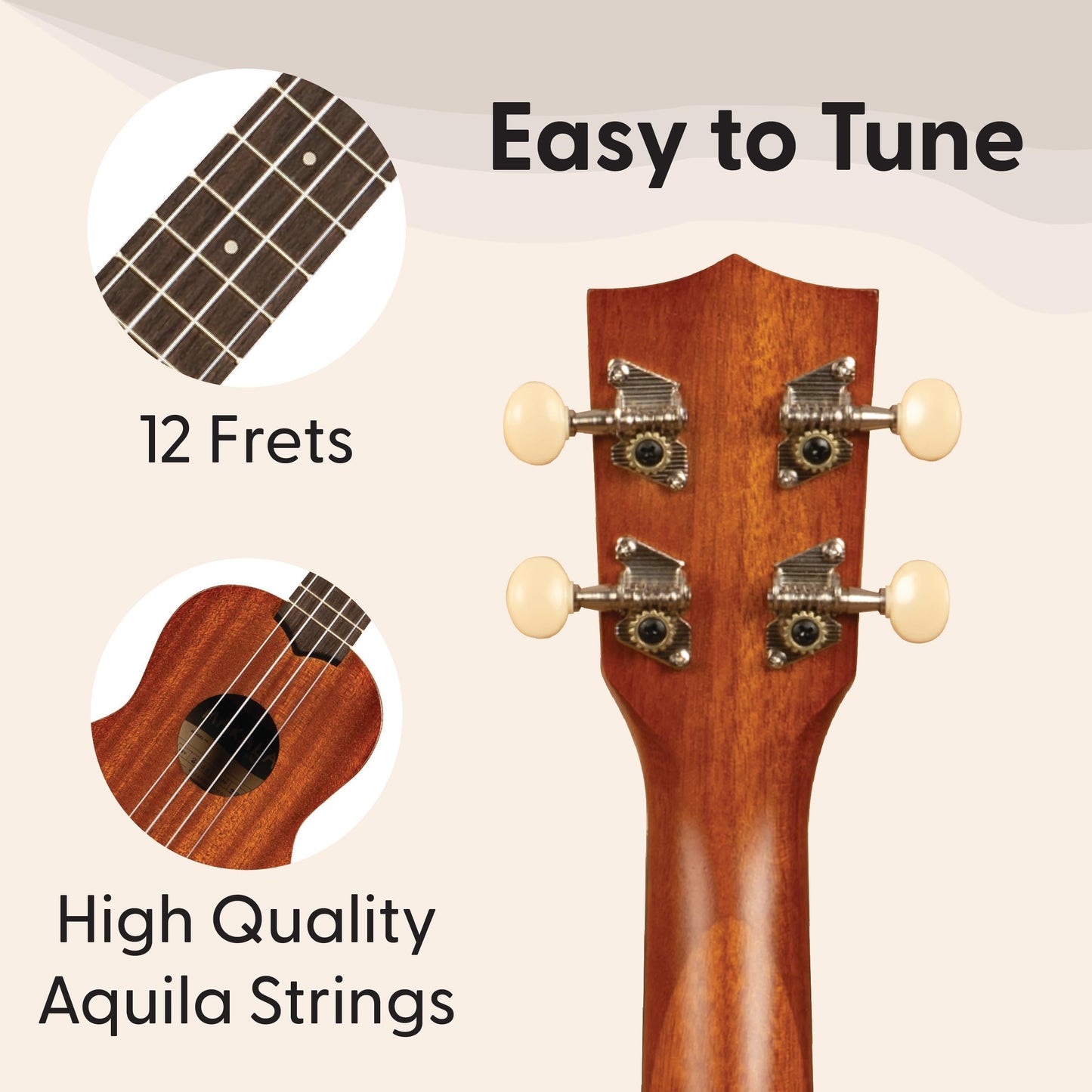 Kala Brand Music Co. 4-String Soprano Ukulele with Natural Mahogany Finish, Aquila Strings for Beginners and Enthusiasts