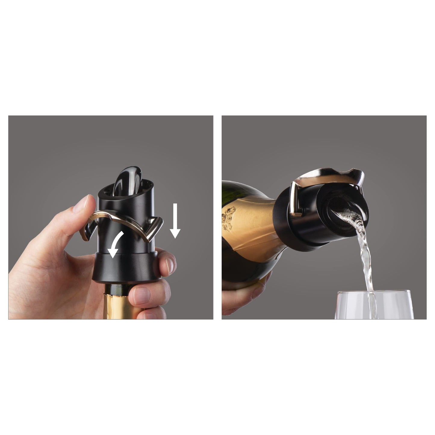 Vacu Vin Premium Champagne Bottle Stopper & Server - Preserve Bubbles for Up to a Week with Airtight Seal - Easy To Use, No Spill & Non-Drip Pouring - Kitchen Bar Counter Essentials