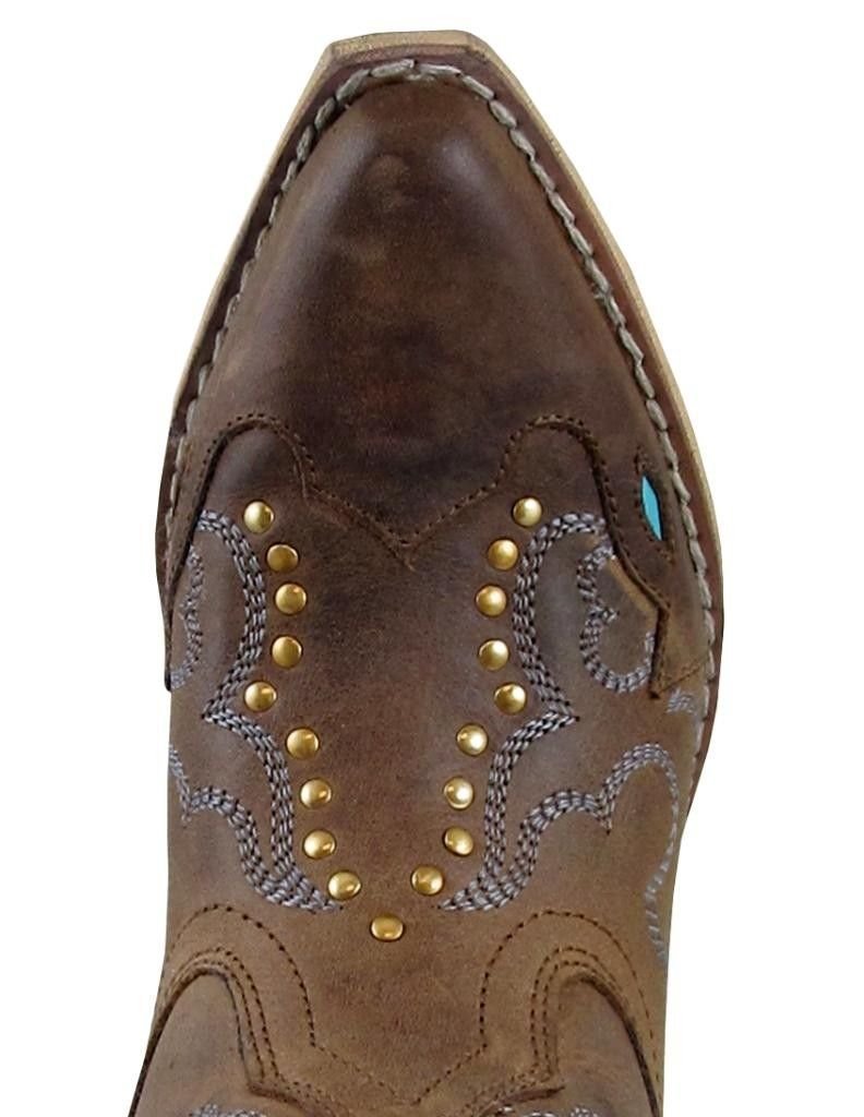 Smoky Mountain Youths' Moon Bay Studded Design Snip Toe Brown Distress/Turquoise Boots 4M