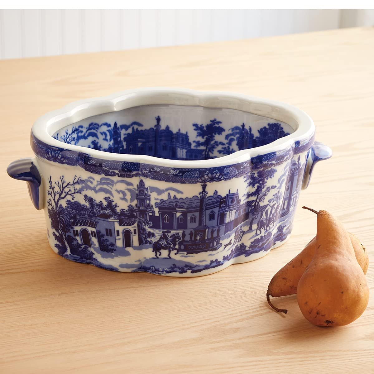 Winward Blue & White Porcelain Oval Scenic Planter