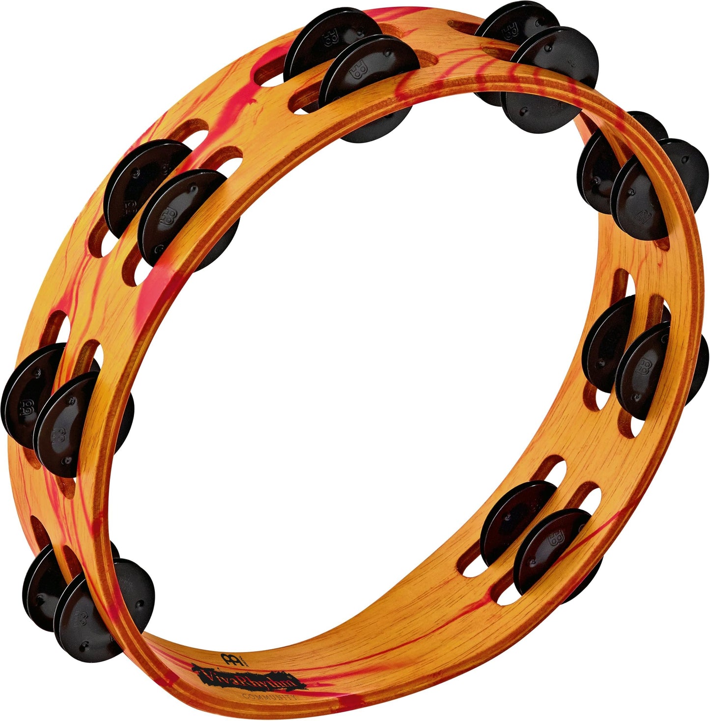 Meinl Percussion Meinl VivaRhythm VR-TA2-ROM Wood Tambourine with Black Plated Steel Jingles, Red/Orange Marble Finish
