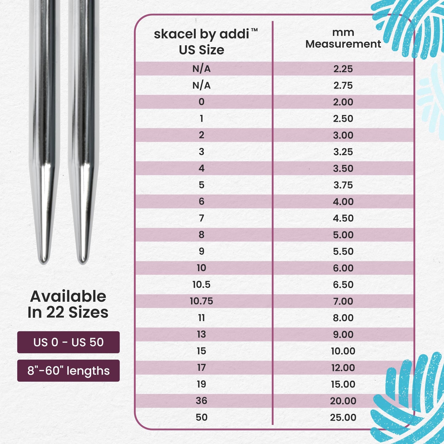 skacel by addi Circular Knitting Needles, 40 Inch (100 cm) Turbo Round Brass Knitting Needle Pair with Nylon Cord, 4.5 mm (US Size 7)