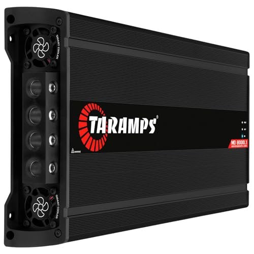 Taramps MD 8000.1 White Monoblock Amplifier 1 Ohm 8000 Watts Rms 1 Channel Powerful Full Range Amp Car Audio System, Dual Input Crossover Bass Boost Class D