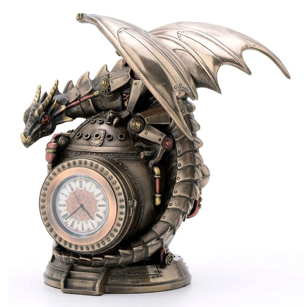 Veronese Design 7 Inch Steampunk Mechanical Dragon Time Machine Bank Vault Trinket Box Clock Cold Cast Resin Bronze Finish