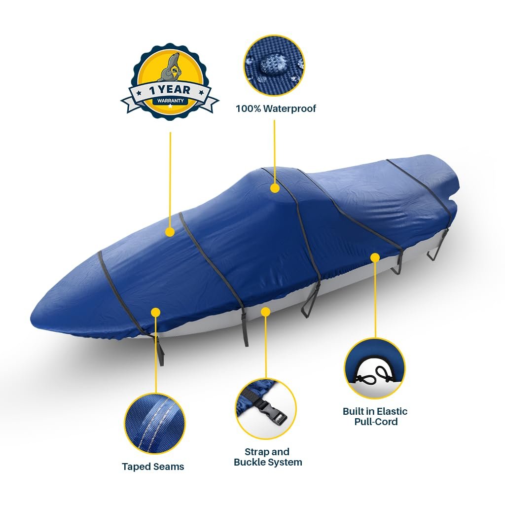 Seal Skin Covers Center Console Boat Cover, Waterproof, All-Weather Protection, Marine-Grade Cover for 20'-21' L & Up to 102" W with Strap & Buckle, Mooring & Trailering Boat Cover
