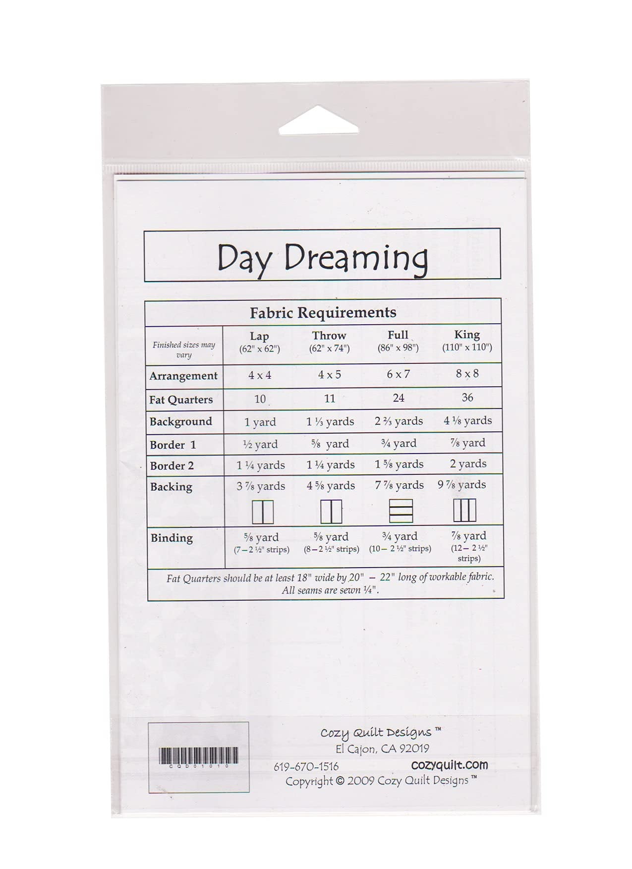 Cozy Quilt Designs 'Fat Quarters Anonymous' Quilt Pattern - Day Dreaming (Includes Instructions for Four Project Sizes)