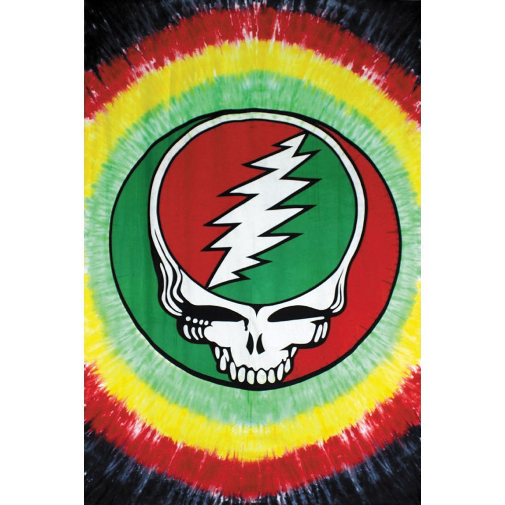 Sunshine Joy Grateful Dead Rasta Steal Your Face Tie-Dye Tapestry Tablecloth Wall Art Beach Sheet Huge 60x90 Inches