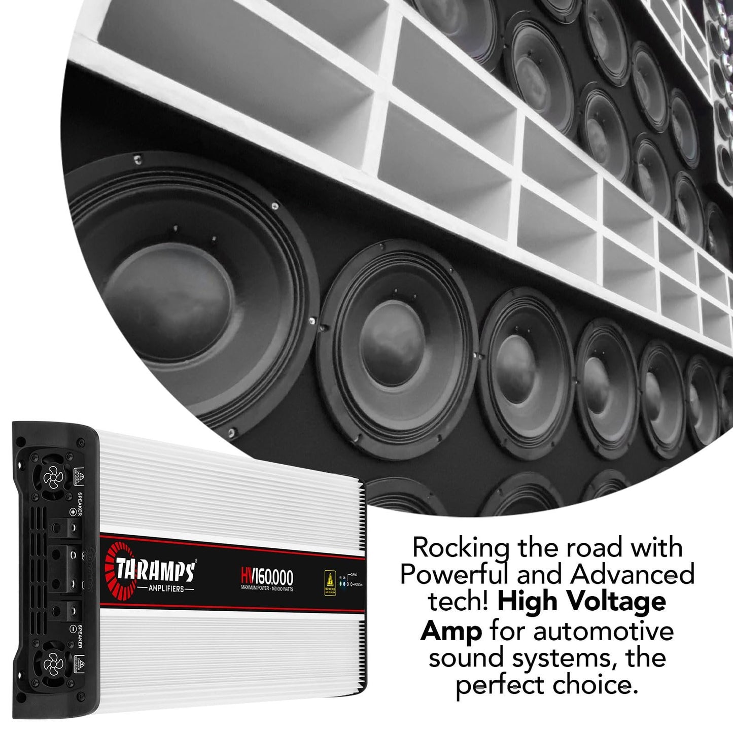 Taramps HV 160.000 Chipeo High Voltage Amplifier 0.25 Ohm 160000 Watts Rms 1 Channel with 24 Batteries 300VDC Output Power Monoblock Car Audio Class D