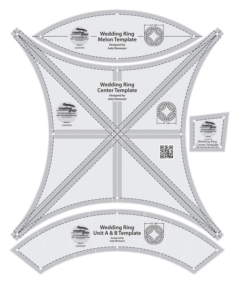Creative Grids Double Wedding Ring templates Quilt Ruler – CGRDWR – Made in USA, 11in x 11in, Non-Slip Grip Acrylic Quilting, Sewing, Crafting, Patchwork Ruler & Template
