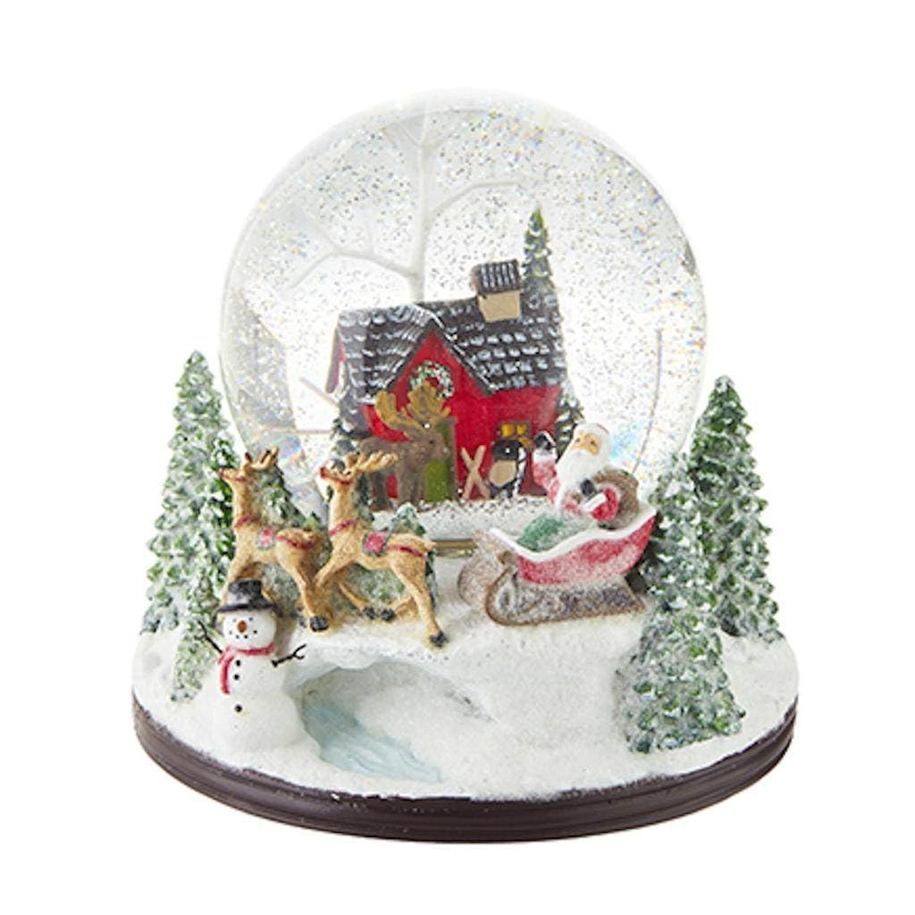 RAZ Imports 4200760 House with Santa and Sleigh Musical Lighted Swirling Glitter Water Globe, 6.5-inch Height, Resin and Glass