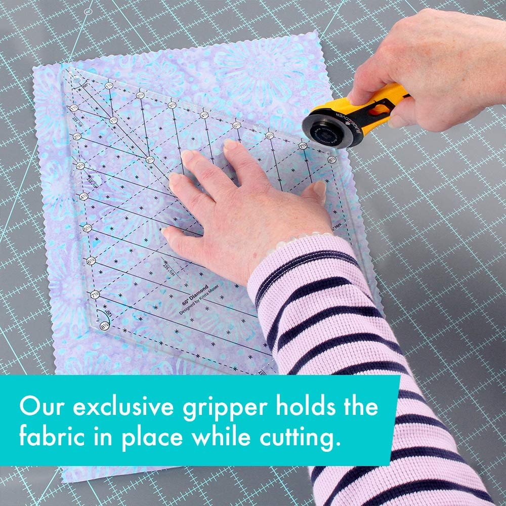 Creative Grids 60 Degree Diamond Ruler – CGR60DIA – Made in USA, Non-Slip Grip Acrylic Quilting, Sewing, Crafting, Patchwork Ruler & Template