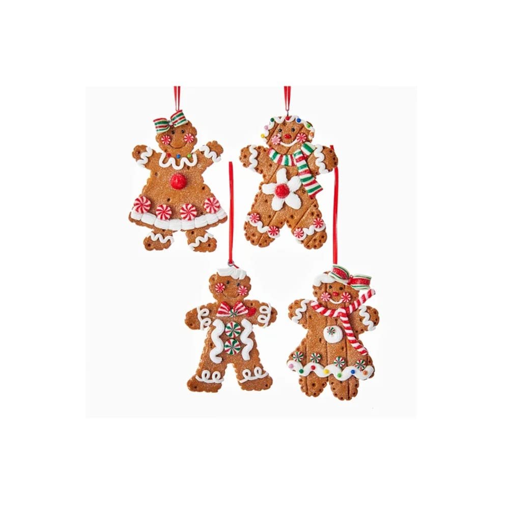 Kurt Adler Gingerbread Cookies Boy and Girl Christmas Holiday Ornaments Set of 4 Claydough
